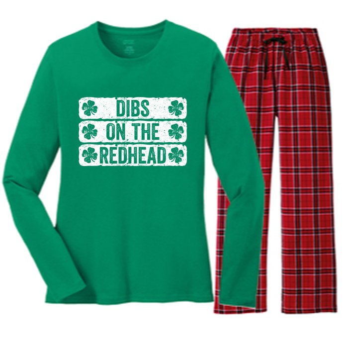 Funny Dibs On The Redhead For St Patricks Day Women's Long Sleeve Flannel Pajama Set 