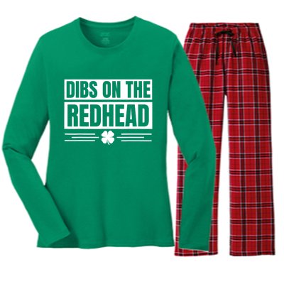 Funny Dibs On The Redhead For St Patricks Day Women's Long Sleeve Flannel Pajama Set 