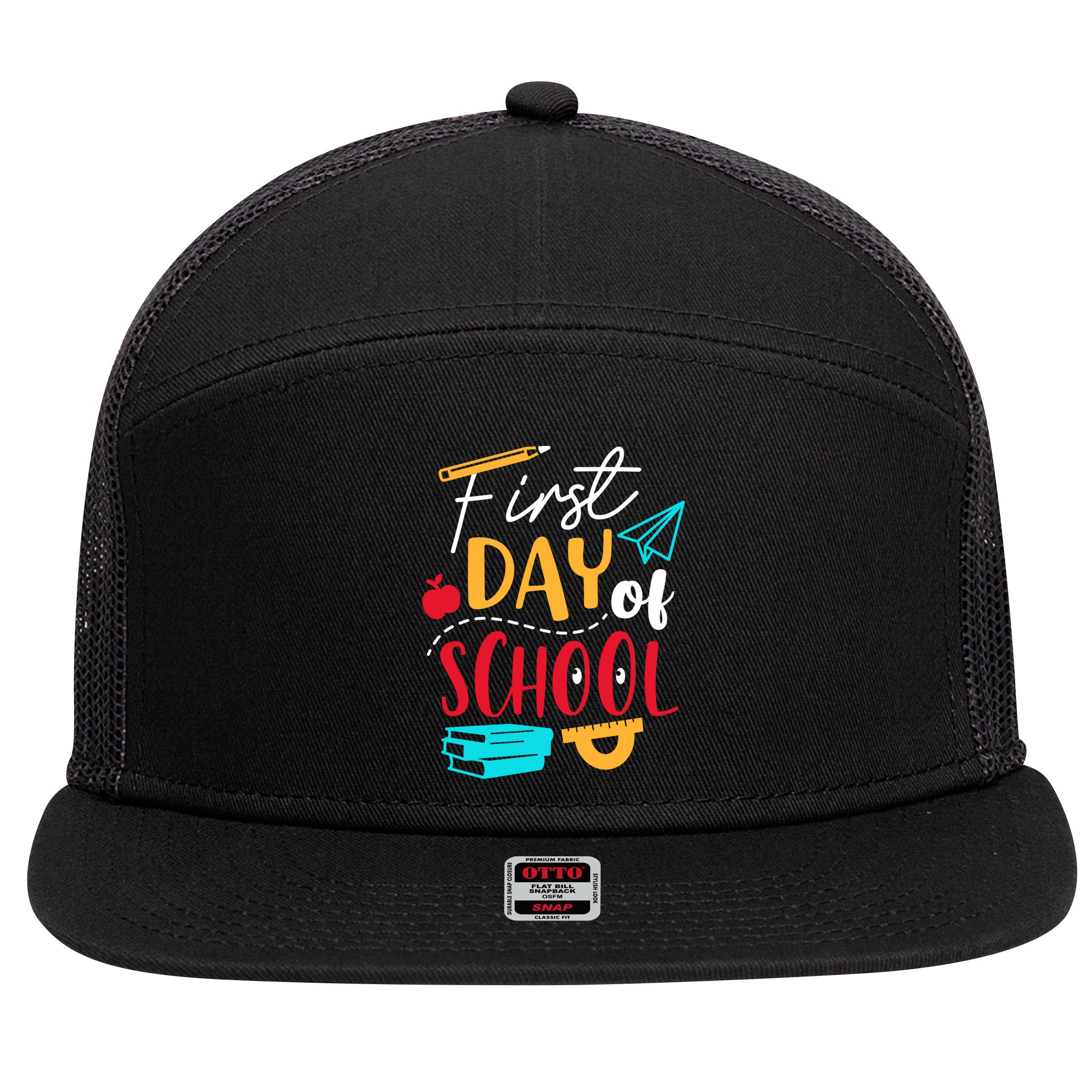 First Day Of School Cute Gift 7 Panel Mesh Trucker Snapback Hat