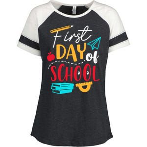 First Day Of School Cute Gift Enza Ladies Jersey Colorblock Tee