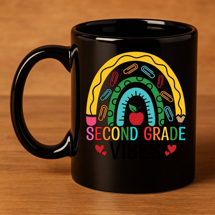 First Day Of 2Nd Grade Team Second Grade Vibes Rainbow Gift 11oz C Handle Ceramic Mug