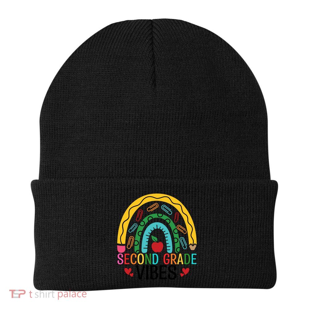 First Day Of 2Nd Grade Team Second Grade Vibes Rainbow Gift Beanie