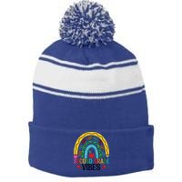 First Day Of 2Nd Grade Team Second Grade Vibes Rainbow Gift Stripe Pom Pom Beanie