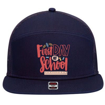 First Day Of School Cute Education 7 Panel Mesh Trucker Snapback Hat