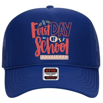 First Day Of School Cute Education High Crown Mesh Back Trucker Hat