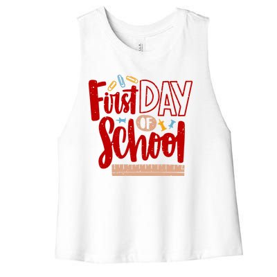 First Day Of School Cute Education Women's Racerback Cropped Tank