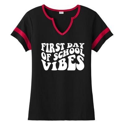 First Day Of School Vibes Retro Ladies Halftime Notch Neck Tee