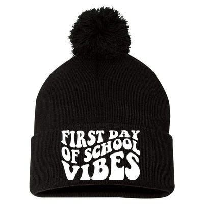 First Day Of School Vibes Retro Pom Pom 12in Knit Beanie