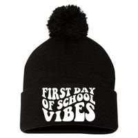 First Day Of School Vibes Retro Pom Pom 12in Knit Beanie