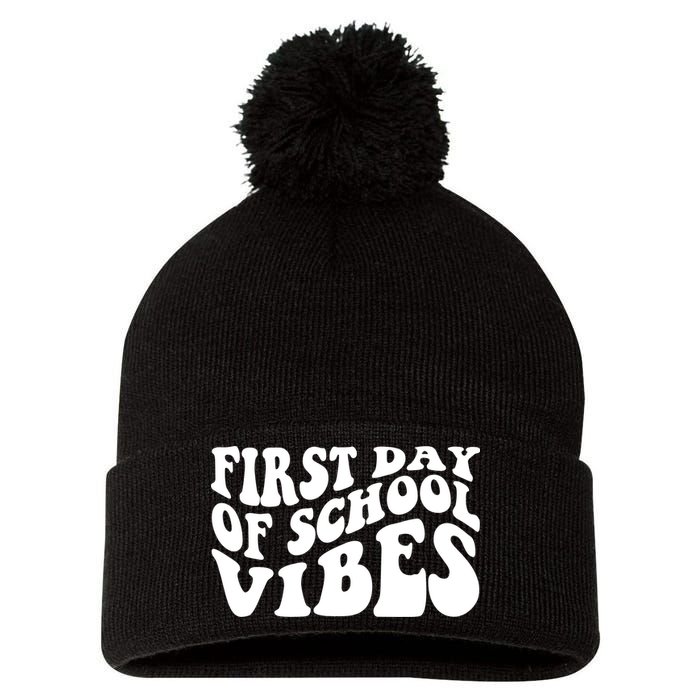 First Day Of School Vibes Retro Pom Pom 12in Knit Beanie