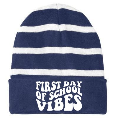 First Day Of School Vibes Retro Striped Beanie with Solid Band