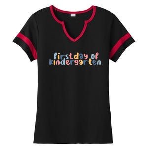 First Day Of Kindergarten Colorful Cute Ladies Halftime Notch Neck Tee