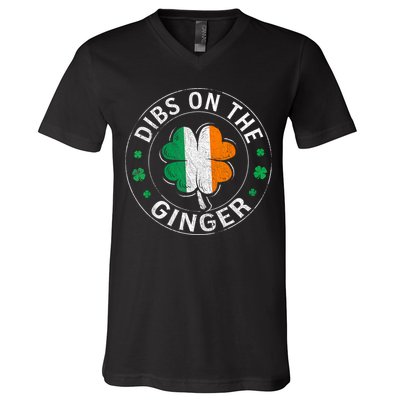 Funny Dibs On The Ginger St Patricks Day Shamrock V-Neck T-Shirt