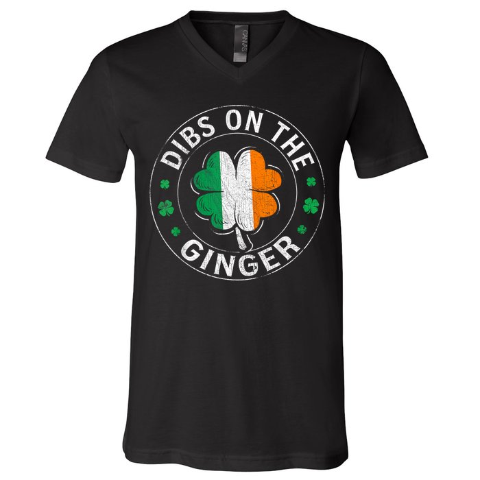 Funny Dibs On The Ginger St Patricks Day Shamrock V-Neck T-Shirt