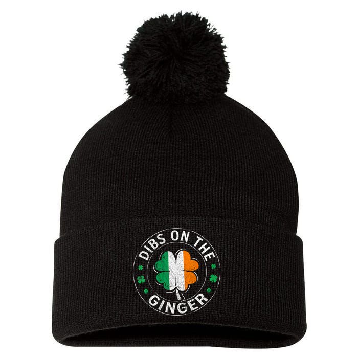 Funny Dibs On The Ginger St Patricks Day Shamrock Pom Pom 12in Knit Beanie