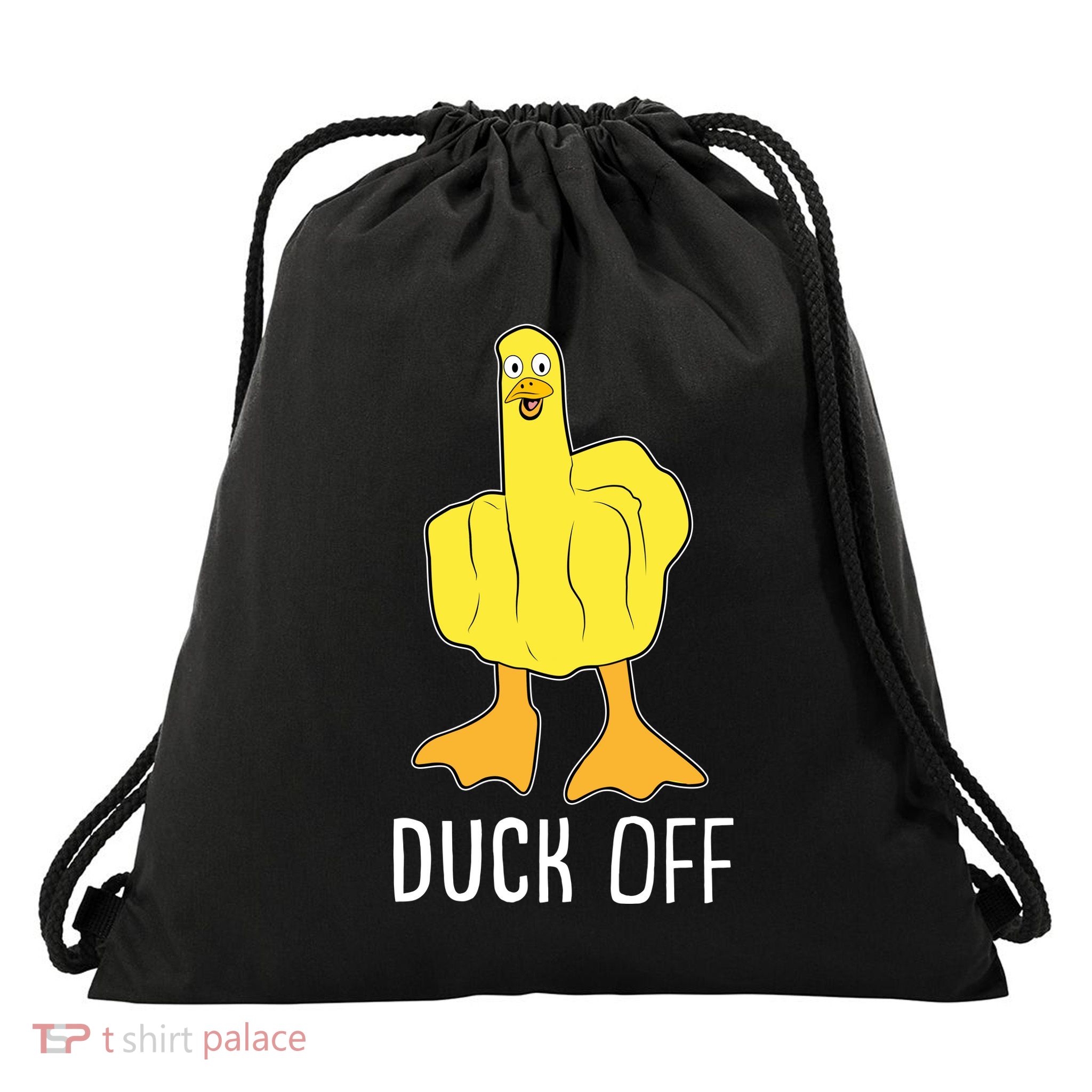 Funny Duck Off Middle Finger Drawstring Bag