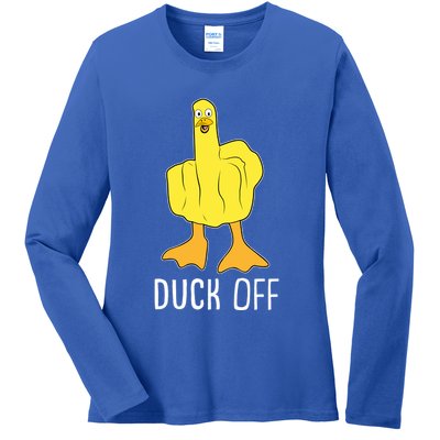 Funny Duck Off Middle Finger Ladies Long Sleeve Shirt