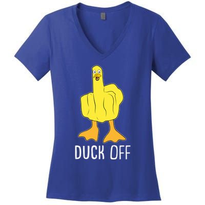 Funny Duck Off Middle Finger Women's V-Neck T-Shirt