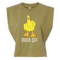 Funny Duck Off Middle Finger Garment-Dyed Women's Muscle Tee