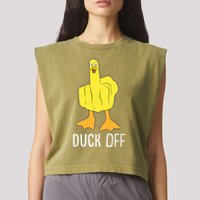 Funny Duck Off Middle Finger Garment-Dyed Women's Muscle Tee