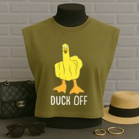 Funny Duck Off Middle Finger Garment-Dyed Women's Muscle Tee