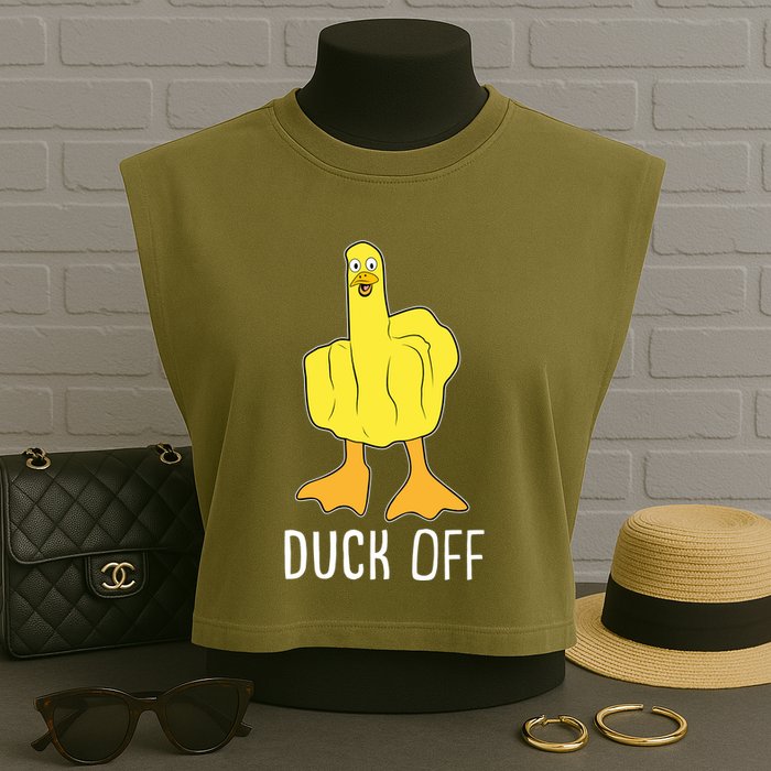 Funny Duck Off Middle Finger Garment-Dyed Women's Muscle Tee