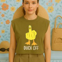 Funny Duck Off Middle Finger Garment-Dyed Women's Muscle Tee