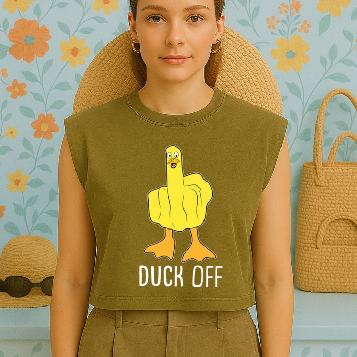Funny Duck Off Middle Finger Garment-Dyed Women's Muscle Tee