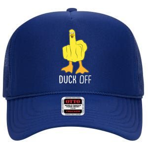 Funny Duck Off Middle Finger High Crown Mesh Back Trucker Hat