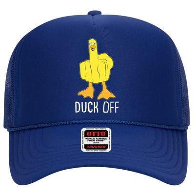 Funny Duck Off Middle Finger High Crown Mesh Back Trucker Hat