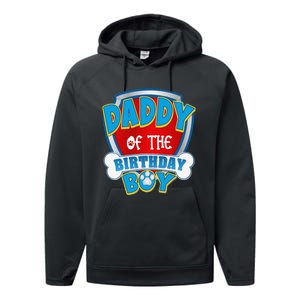 Funny Daddy Of The Birthday Boy Dog Paw Family Matching Gift Performance Fleece Hoodie