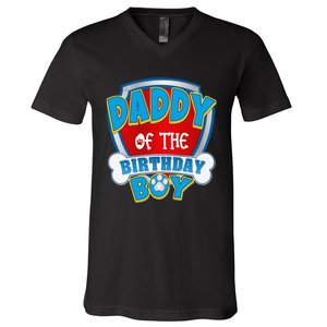 Funny Daddy Of The Birthday Boy Dog Paw Family Matching Gift V-Neck T-Shirt