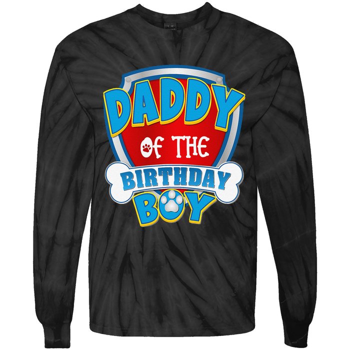 Funny Daddy Of The Birthday Boy Dog Paw Family Matching Gift Tie-Dye Long Sleeve Shirt