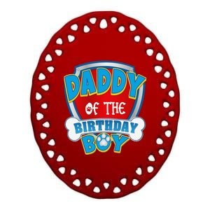 Funny Daddy Of The Birthday Boy Dog Paw Family Matching Gift Ceramic Oval Ornament