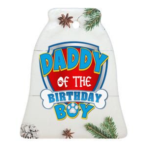 Funny Daddy Of The Birthday Boy Dog Paw Family Matching Gift Ceramic Bell Ornament