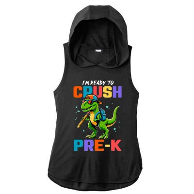 First Day Of Prek Dinosaur Ladies PosiCharge Tri-Blend Wicking Draft Hoodie Tank