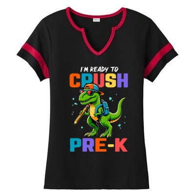 First Day Of Prek Dinosaur Ladies Halftime Notch Neck Tee