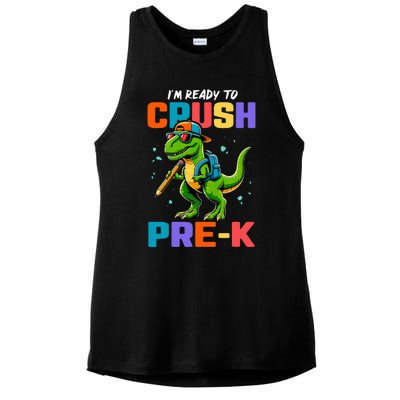 First Day Of Prek Dinosaur Ladies PosiCharge Tri-Blend Wicking Tank