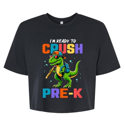 First Day Of Prek Dinosaur Bella+Canvas Jersey Crop Tee