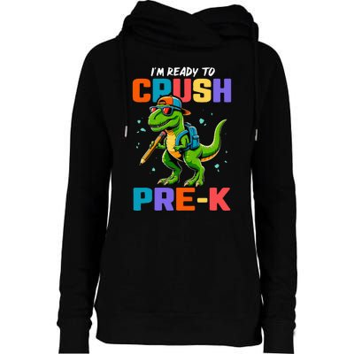 First Day Of Prek Dinosaur Womens Funnel Neck Pullover Hood