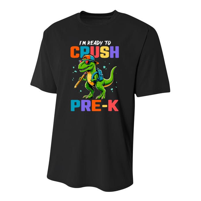 First Day Of Prek Dinosaur Youth Performance Sprint T-Shirt