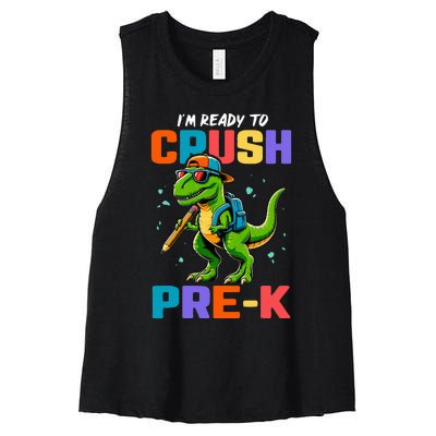 First Day Of Prek Dinosaur Women's Racerback Cropped Tank