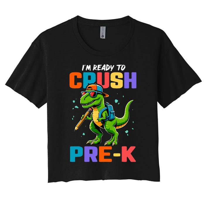 First Day Of Prek Dinosaur Women's Crop Top Tee