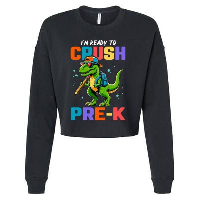 First Day Of Prek Dinosaur Cropped Pullover Crew