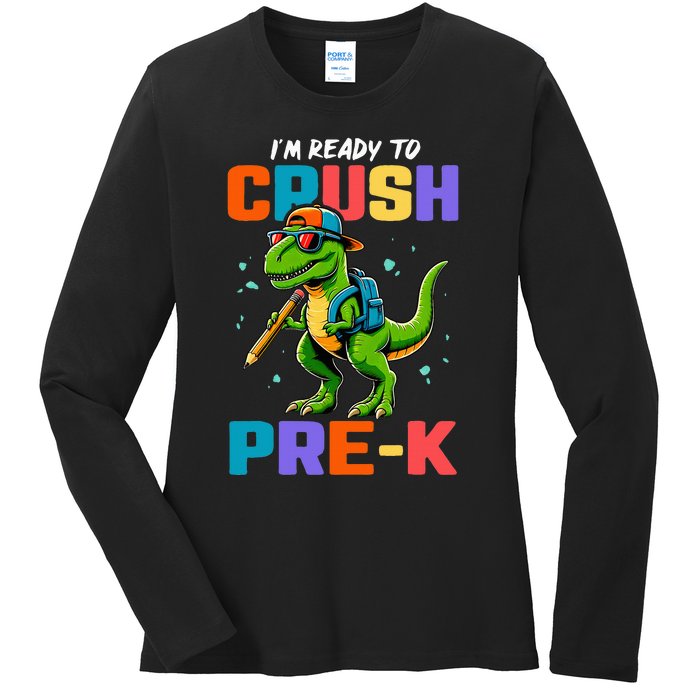 First Day Of Prek Dinosaur Ladies Long Sleeve Shirt