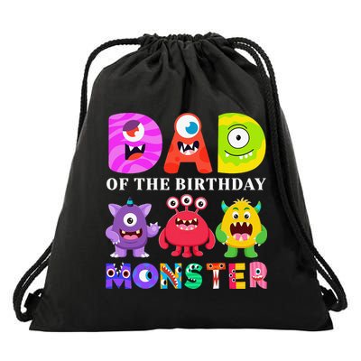 funny Dad of the Birthday Monster Party Family Drawstring Bag