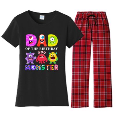 funny Dad of the Birthday Monster Party Family Women's Flannel Pajama Set