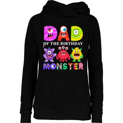 funny Dad of the Birthday Monster Party Family Womens Funnel Neck Pullover Hood