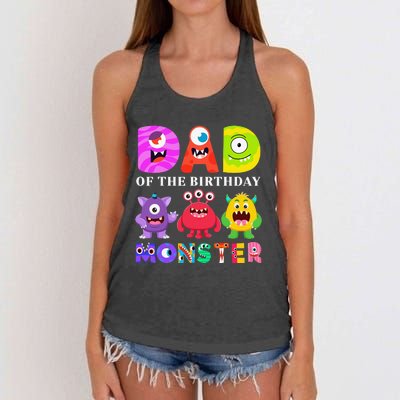 funny Dad of the Birthday Monster Party Family Women's Knotted Racerback Tank