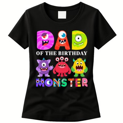 funny Dad of the Birthday Monster Party Family Womens T-Shirt
